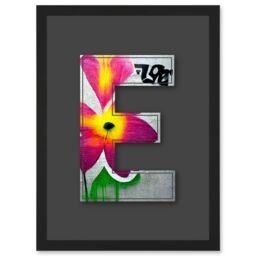 Artery8 Letter E Abstract Flower Grey Decorative Graffiti Mural Alphabet Initial Stencil Artwork Framed Wall Art Print A4 in Black - thumbnail 1