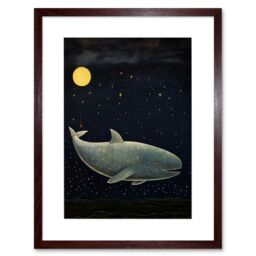 "Artery8 Wall Art Print Whale Breach at Full Moon Reach for the Stars Conceptual Artwork Kids Bedroom Artwork Framed 9X7 Inch - Size: W7"" x H9""" - thumbnail 1