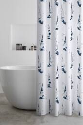 Catherine Lansfield 'Salcombe Boats' Shower Curtain in White - Size: 180 cm width x 180 cm drop - thumbnail 1