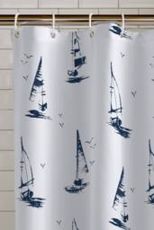 Catherine Lansfield 'Salcombe Boats' Shower Curtain in White - Size: 180 cm width x 180 cm drop - thumbnail 2