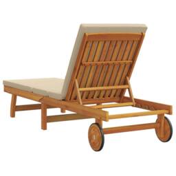 Berkfield Home Sun Lounger with Wheels & Cushion in Beige, Made of Solid Wood in Brown - thumbnail 4