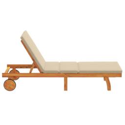 Berkfield Home Sun Lounger with Wheels & Cushion in Beige, Made of Solid Wood in Brown - thumbnail 6
