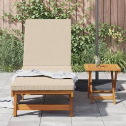 Berkfield Home Sun Lounger with Wheels & Cushion in Beige, Made of Solid Wood in Brown - thumbnail 3