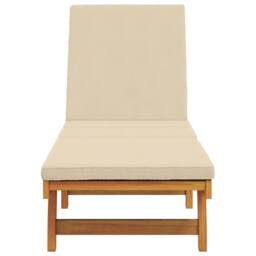 Berkfield Home Sun Lounger with Wheels & Cushion in Beige, Made of Solid Wood in Brown - thumbnail 5