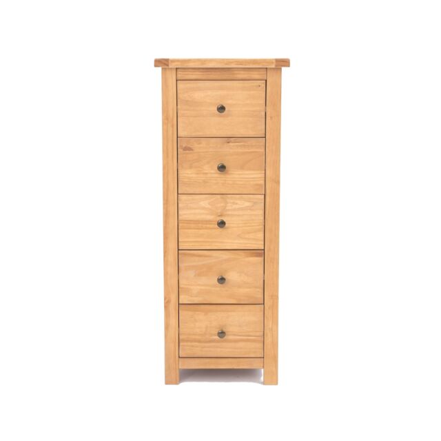 Cabinet Bits Lugo 5 Drawer Narrow Chest of Drawers Brass Knob in Light Brown - image 1