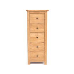 Cabinet Bits Lugo 5 Drawer Narrow Chest of Drawers Brass Knob in Light Brown