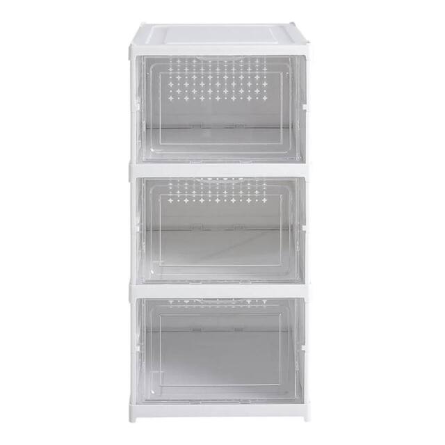 KORVIXA 3Tier-34.7x25.7x54cm Folding Shoe Storage Box Stackable in White - Size: 500mm - image 1