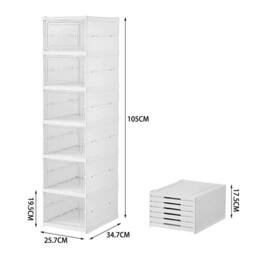 KORVIXA 3Tier-34.7x25.7x54cm Folding Shoe Storage Box Stackable in White - Size: 500mm - thumbnail 2