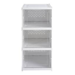 KORVIXA 3Tier-34.7x25.7x54cm Folding Shoe Storage Box Stackable in White - Size: 500mm - thumbnail 1