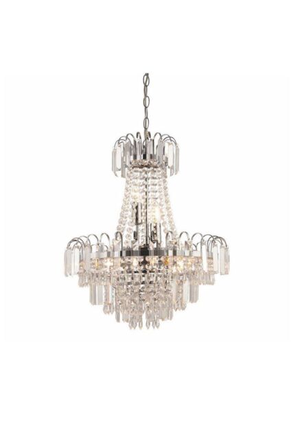 Netlighting Amadis 6 Light Ceiling Pendant Chrome Clear Faceted Glass Beads E14 in Grey - image 1