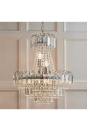Netlighting Amadis 6 Light Ceiling Pendant Chrome Clear Faceted Glass Beads E14 in Grey - thumbnail 2