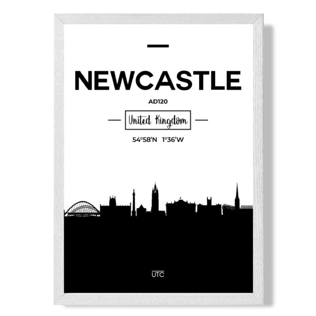 ARTZE Newcastle Black & White City Skyline Framed Print SIZE: A2 with White Frame - Size: A4 - image 1