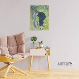 "Artery8 The False Step Watercolour Painting Bonnard Canvas Wall Art in Green - Size: W18"" x H24""" - thumbnail 3