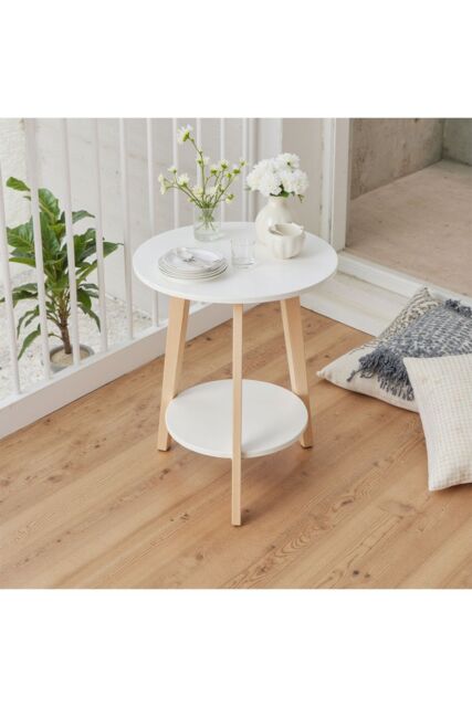 Living and Home Modern Two-Tier Functional Side Table， 48cm W x 48cm D x 60cm H in White - Size: 48 cm W x 48 cm D x 60 cm H - image 1