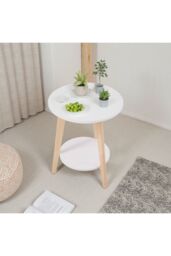 Living and Home Modern Two-Tier Functional Side Table， 48cm W x 48cm D x 60cm H in White - Size: 48 cm W x 48 cm D x 60 cm H - thumbnail 2
