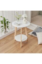 Living and Home Modern Two-Tier Functional Side Table， 48cm W x 48cm D x 60cm H in White - Size: 48 cm W x 48 cm D x 60 cm H - thumbnail 1
