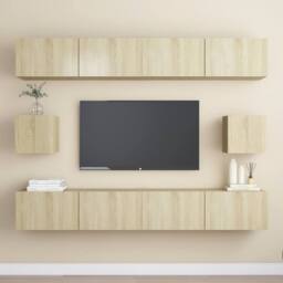 Berkfield Home 6 Piece TV Cabinet Set Sonoma Oak Engineered Wood in Light Oak - thumbnail 2