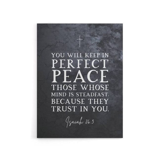 "Artery8 Isaiah 26 3 Perfect Peace In You Bible Quote Canvas Wall Art Print in Grey - Size: W24"" x H32""" - image 1