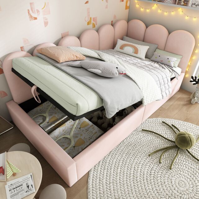 Matteo Upholstered Daybed Bed With Storage, Ottoman Bed 3FT Single Sofa Bed in Pink - image 1