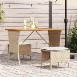 Berkfield Home Garden Table with Acacia Wood Top Beige 105x75x72 cm Poly Rattan - Size: 105 x 75 x 72 cm - thumbnail 2