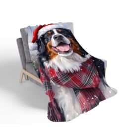 Warren Reed - Designer Christmas Bernese Mountain Dog Sherpa Blanket in Black - Size: Large - thumbnail 2