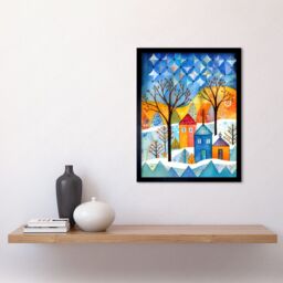 "Artery8 Wall Art Print Abstract Winter Snowfall Folk Art Framed in Black - Size: W12"" x H16""" - thumbnail 2
