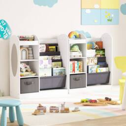 Gymax 4-Tier Toy Storage Organizer Bookshelf With Full-Length Mirror in White - thumbnail 4