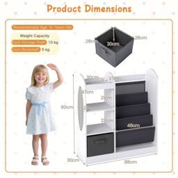 Gymax 4-Tier Toy Storage Organizer Bookshelf With Full-Length Mirror in White - thumbnail 2