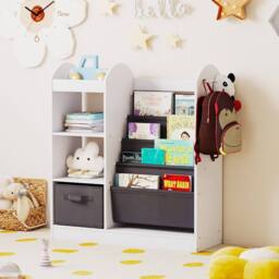 Gymax 4-Tier Toy Storage Organizer Bookshelf With Full-Length Mirror in White - thumbnail 3