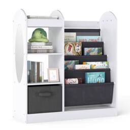 Gymax 4-Tier Toy Storage Organizer Bookshelf With Full-Length Mirror in White - thumbnail 1