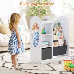 Gymax 4-Tier Toy Storage Organizer Bookshelf With Full-Length Mirror in White - thumbnail 5