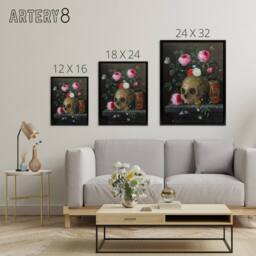 "Artery8 Vanitas Still Life With Skull Jan van Kessel Black Framed Canvas Art - Size: W12"" x H16""" - thumbnail 4