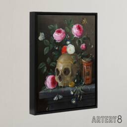 "Artery8 Vanitas Still Life With Skull Jan van Kessel Black Framed Canvas Art - Size: W12"" x H16""" - thumbnail 2