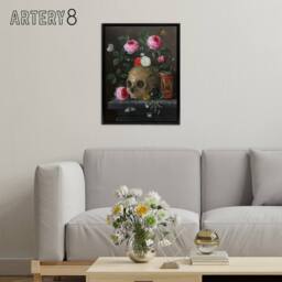 "Artery8 Vanitas Still Life With Skull Jan van Kessel Black Framed Canvas Art - Size: W12"" x H16""" - thumbnail 3