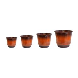 Ivyline Jasper Metal Ribbed Tapered Burnt Orange Planter Set of 4 - thumbnail 2