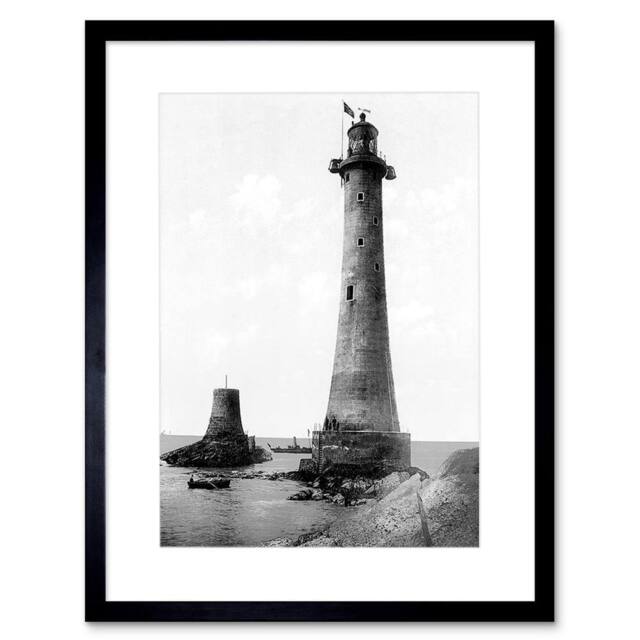 "Artery8 Vintage Photo Eddystone Lighthouse Plymouth 12x16"" Framed Art Print in Grey - Size: W12"" x H16""" - image 1