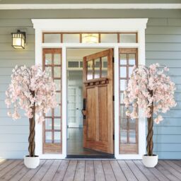 Gymax 163CM Tall Artificial Cherry Blossom Tree in Nursery Pot White Flower - thumbnail 6