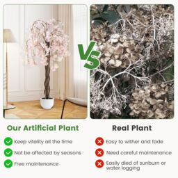 Gymax 163CM Tall Artificial Cherry Blossom Tree in Nursery Pot White Flower - thumbnail 9