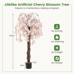 Gymax 163CM Tall Artificial Cherry Blossom Tree in Nursery Pot White Flower - thumbnail 2
