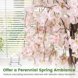 Gymax 163CM Tall Artificial Cherry Blossom Tree in Nursery Pot White Flower - thumbnail 7