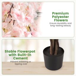 Gymax 163CM Tall Artificial Cherry Blossom Tree in Nursery Pot White Flower - thumbnail 8