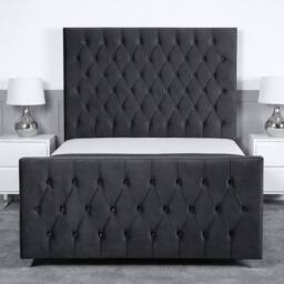 Living Comfort Bedz Vertex Plush Velvet Upholstered Bed Slatted Base with 48Inch Headboard in Charcoal - Size: Double - thumbnail 2