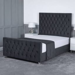 Living Comfort Bedz Vertex Plush Velvet Upholstered Bed Slatted Base with 48Inch Headboard in Charcoal - Size: Double