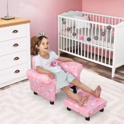 HOMCOM Girl's Kids Armchair Children Mini Sofa Wood Frame w/ Footrest Cute Cloud Star in Pink - thumbnail 1