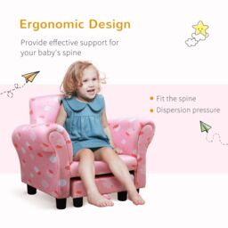HOMCOM Girl's Kids Armchair Children Mini Sofa Wood Frame w/ Footrest Cute Cloud Star in Pink - thumbnail 4