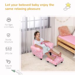 HOMCOM Girl's Kids Armchair Children Mini Sofa Wood Frame w/ Footrest Cute Cloud Star in Pink - thumbnail 5