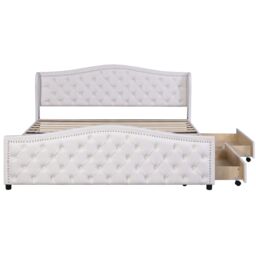 Matteo Upholstered Bed with Slatted Frame, 2 Drawers in White - Size: Double - thumbnail 7
