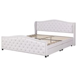 Matteo Upholstered Bed with Slatted Frame, 2 Drawers in White - Size: Double - thumbnail 8