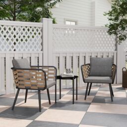 OUTSUNNY 3 Pieces Rattan Bistro Set, Wicker Garden Furniture Set w/ Cushions in Black - thumbnail 1