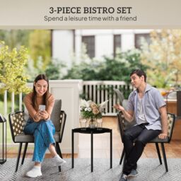 OUTSUNNY 3 Pieces Rattan Bistro Set, Wicker Garden Furniture Set w/ Cushions in Black - thumbnail 4
